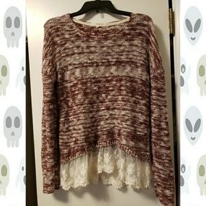 Red and White Lace Sweater